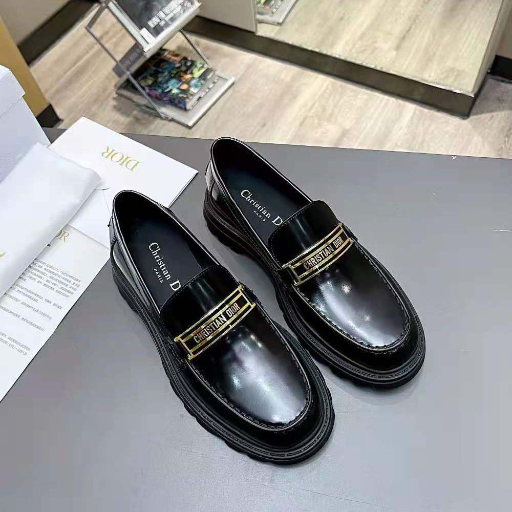 Close-up of brushed calfskin texture on Dior Women Code Loafer Black