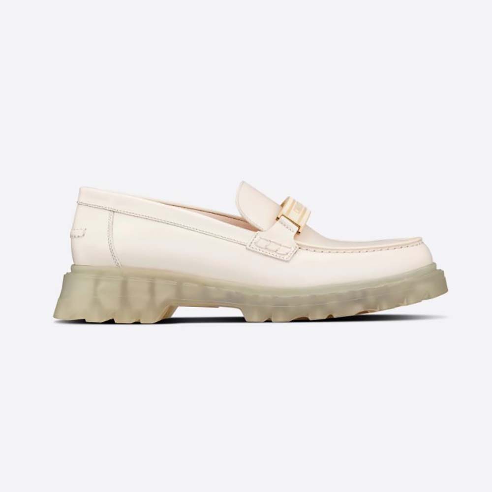 Side angle of Dior Women Code Loafer White Brushed Calfskin showing silhouette