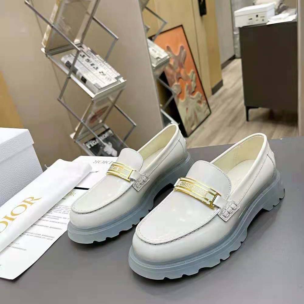 Top view highlighting smooth leather and slip-on design of Dior Women Code Loafer