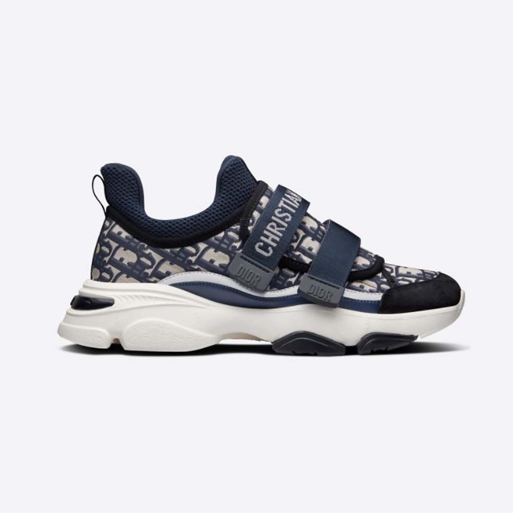 Side profile of Dior Women D-Wander Sneaker Deep Blue Dior Oblique Technical Fabric