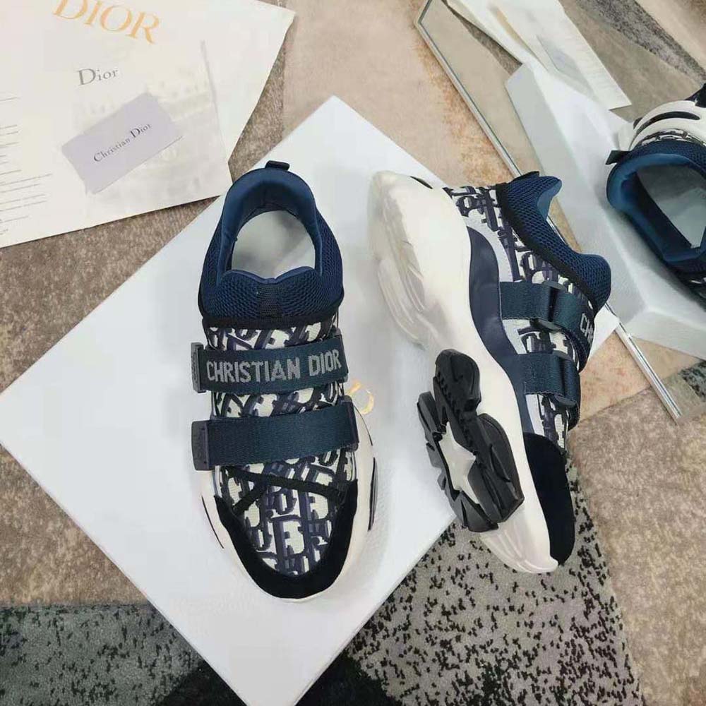 Top view showing lace closure on Dior Women D-Wander Sneaker Deep Blue
