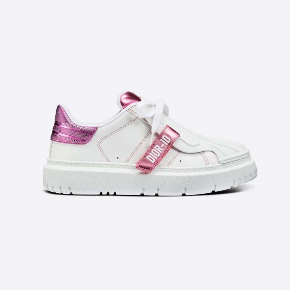 Side profile of Dior Women Dior-id Sneaker White and Metallic Pink Calfskin