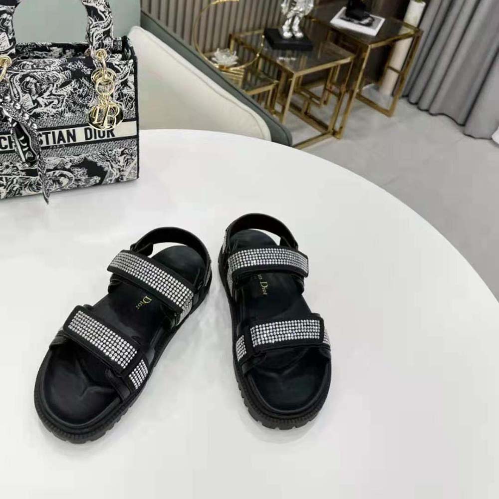 Top-down angle showing adjustable buckle on Dior Women Dioract Sandal