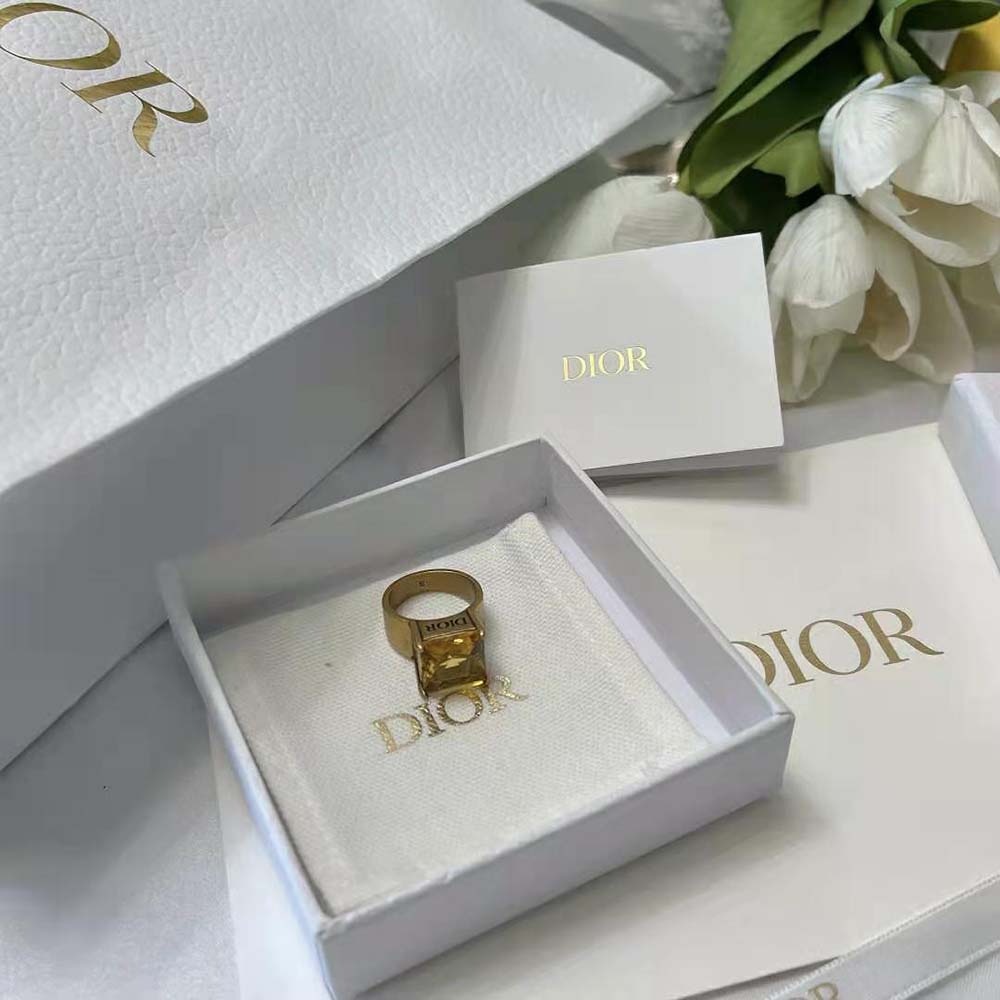 Side view of Dior Women Dio(r)evolution Ring antique gold finish