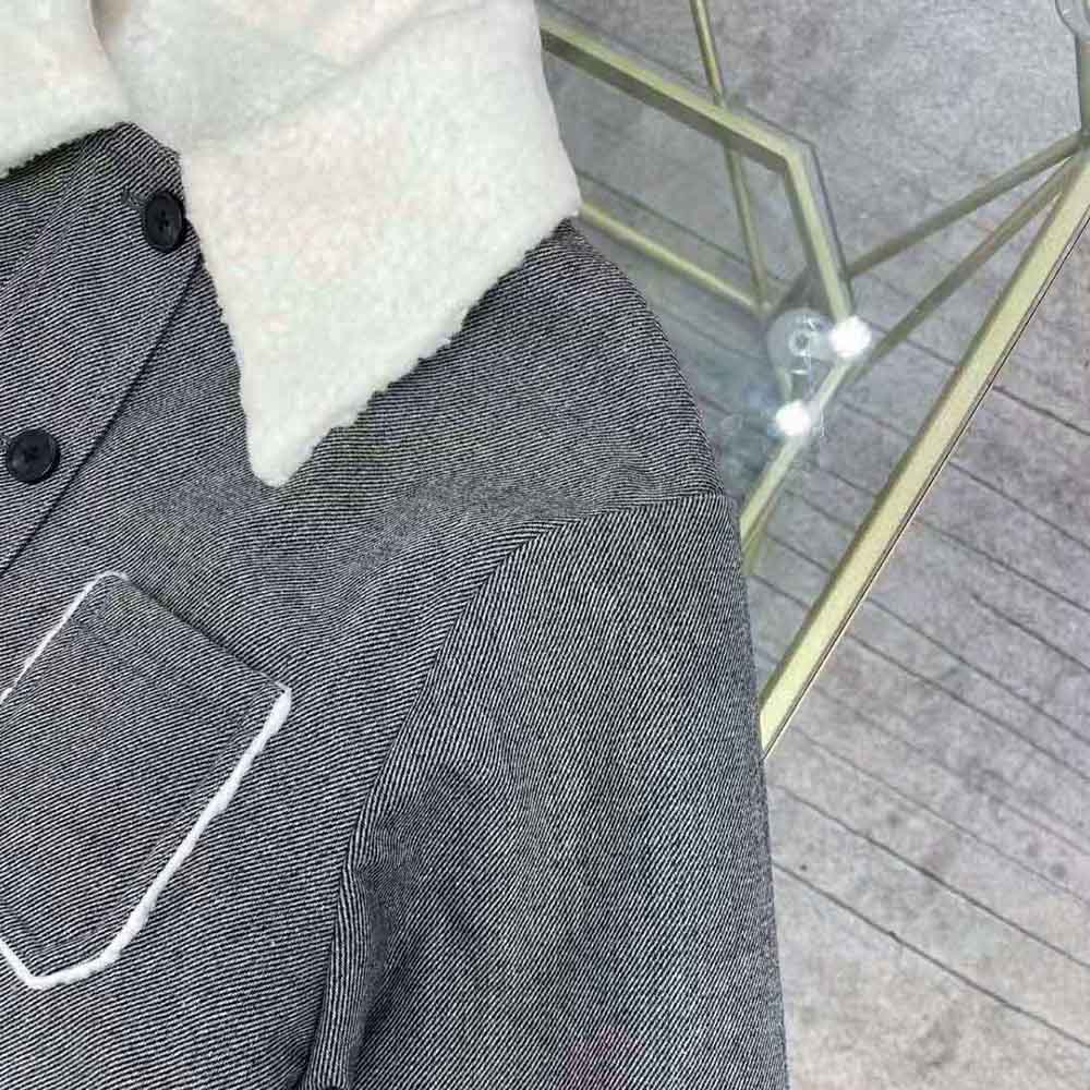 Dior Women Faux-Shearling Caro Jacket Gray Technical Cotton Drill - image 6
