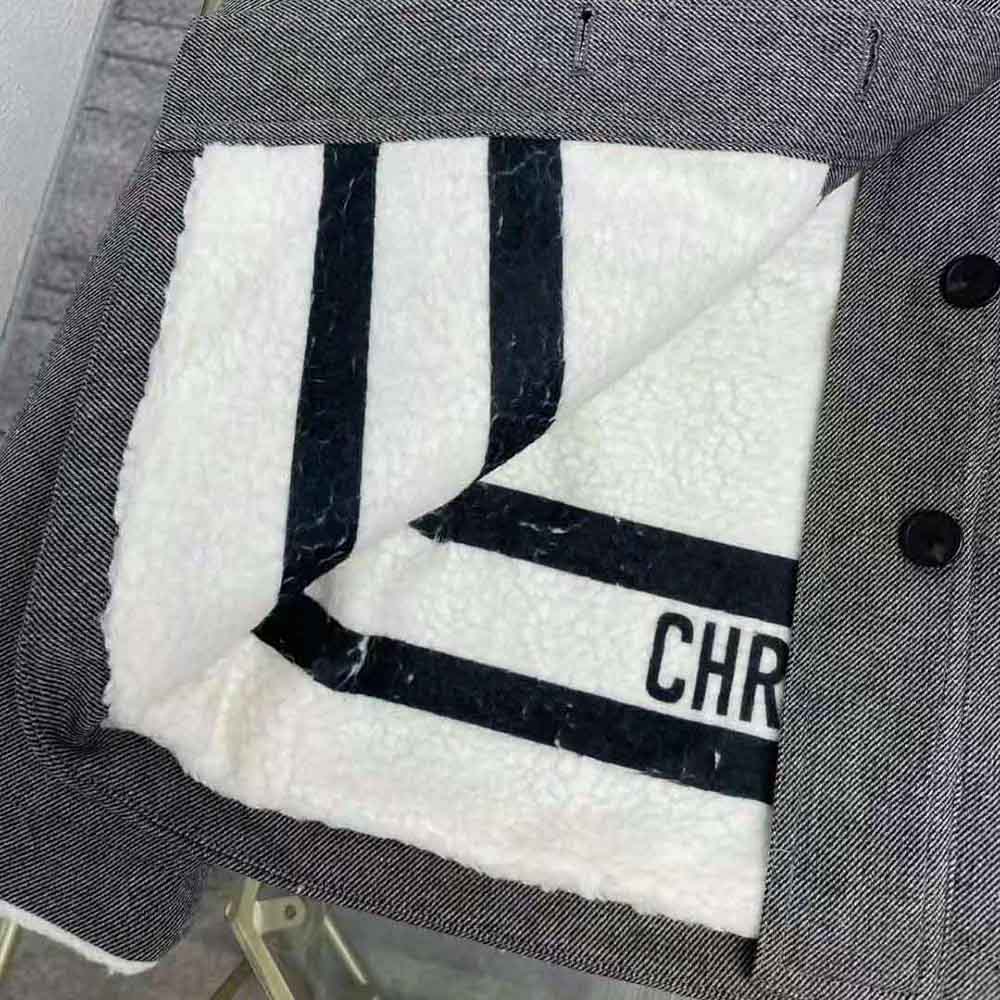 Dior Women Faux-Shearling Caro Jacket Gray Technical Cotton Drill - image 9