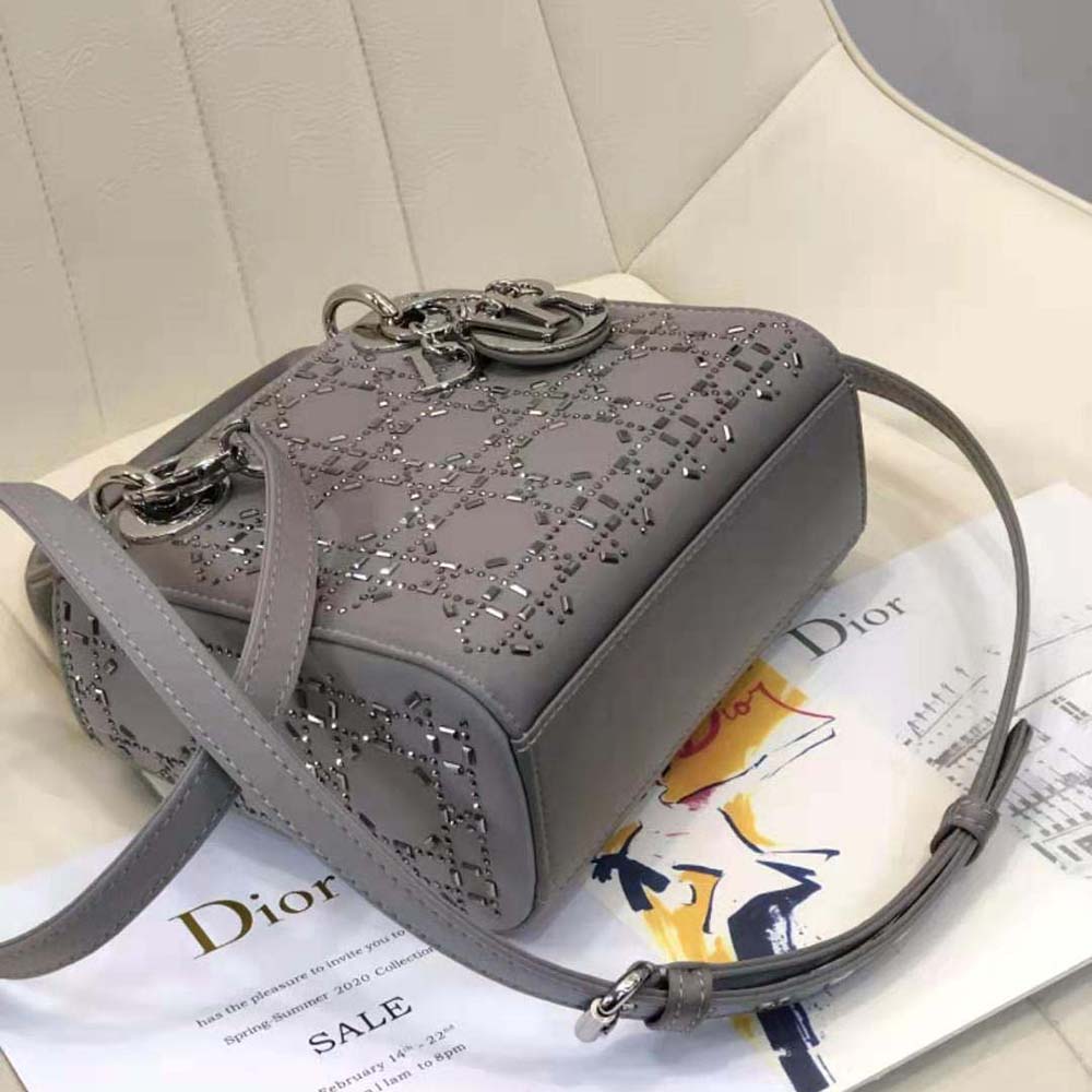 Dior Women Mini Lady Dior Bag Gray Strass Cannage Satin - image 5