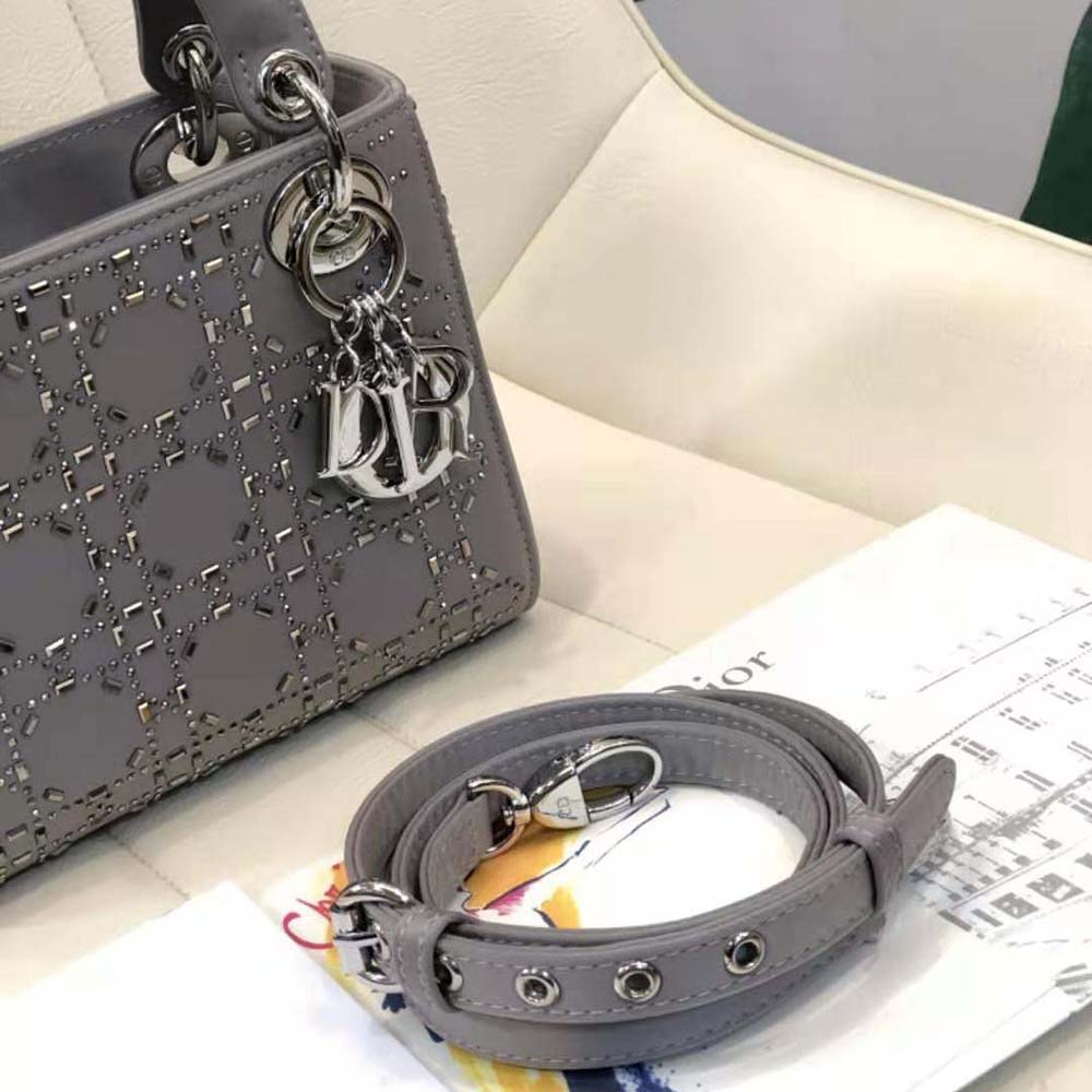 Dior Women Mini Lady Dior Bag Gray Strass Cannage Satin - image 7