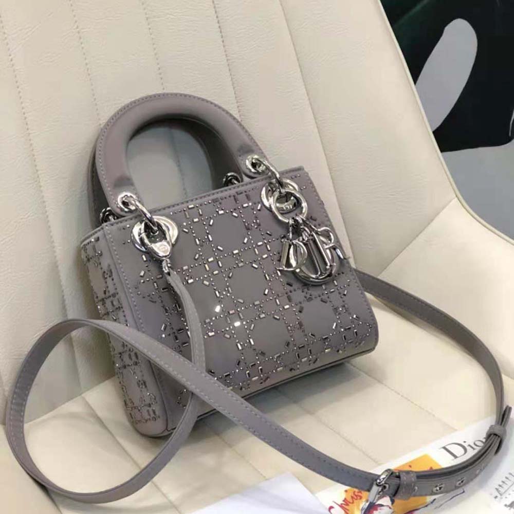 Dior Women Mini Lady Dior Bag Gray Strass Cannage Satin - image 4