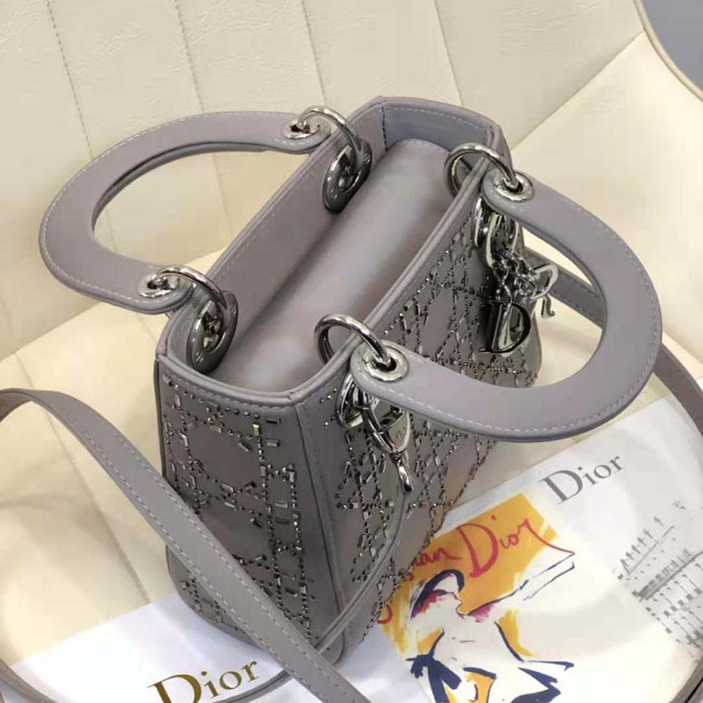 Dior Women Mini Lady Dior Bag Gray Strass Cannage Satin - image 6