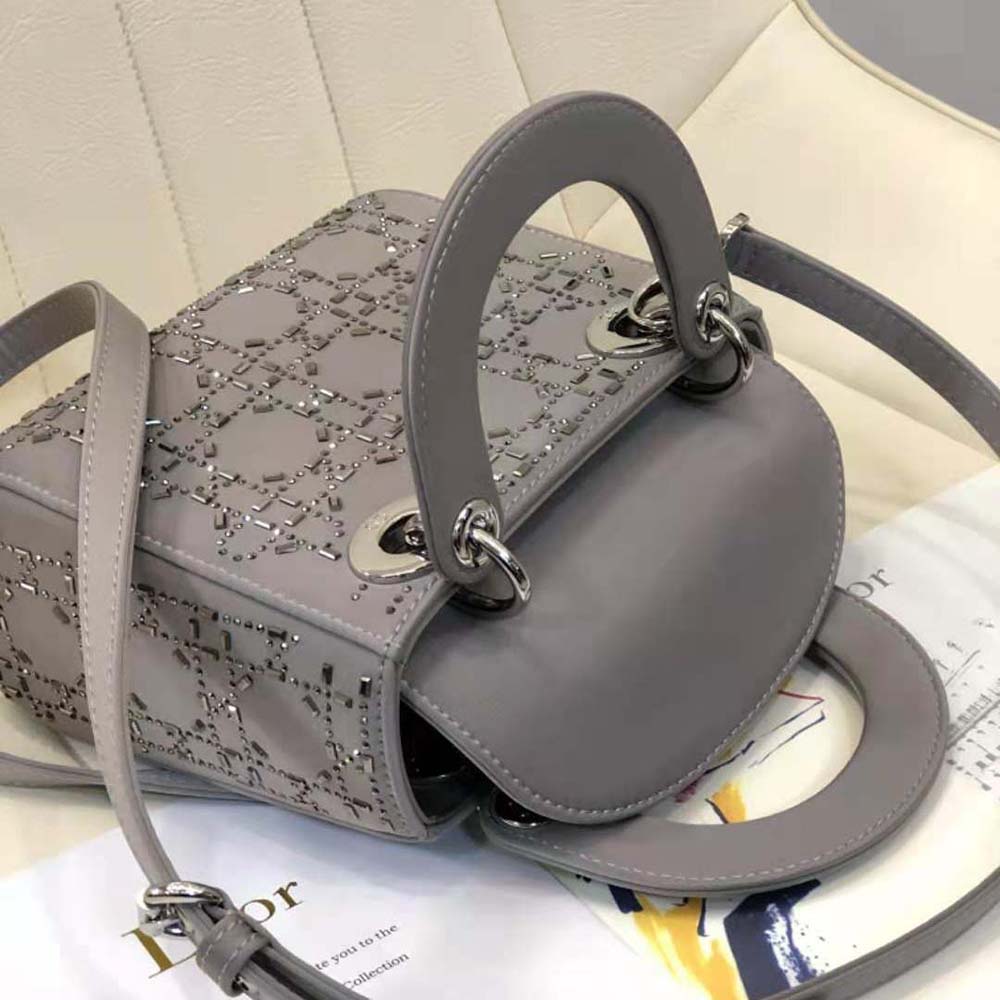 Dior Women Mini Lady Dior Bag Gray Strass Cannage Satin - image 8