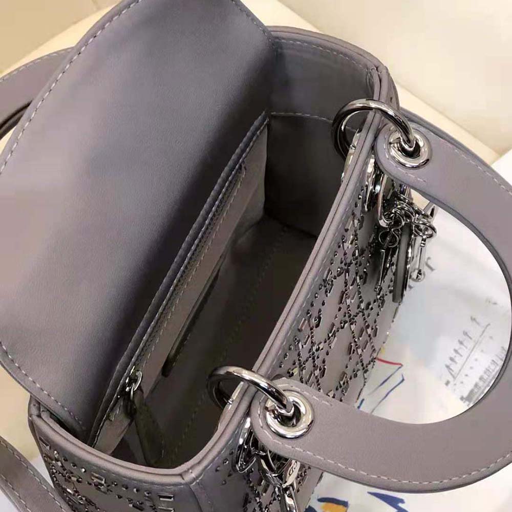 Dior Women Mini Lady Dior Bag Gray Strass Cannage Satin - image 10