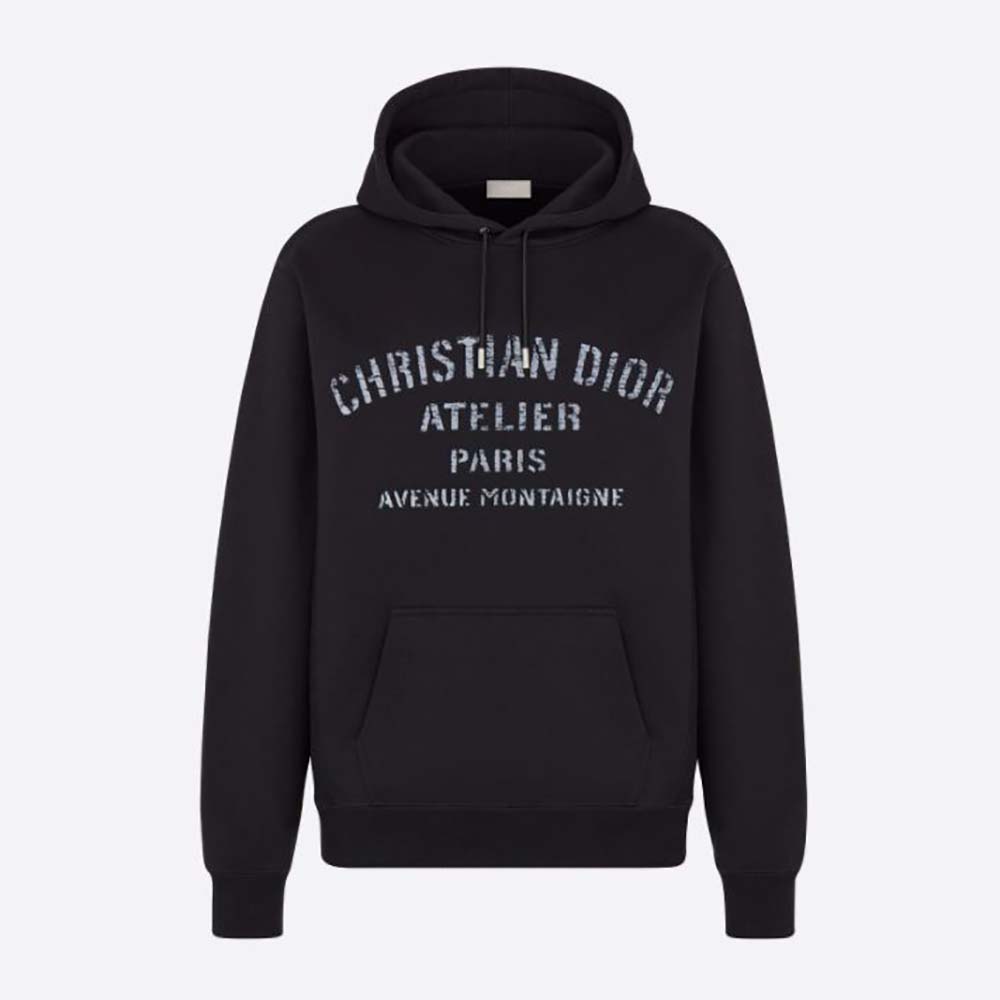 Front view of Dior Women Oversized Christian Dior Atelier Hooded Sweatshirt black fleece