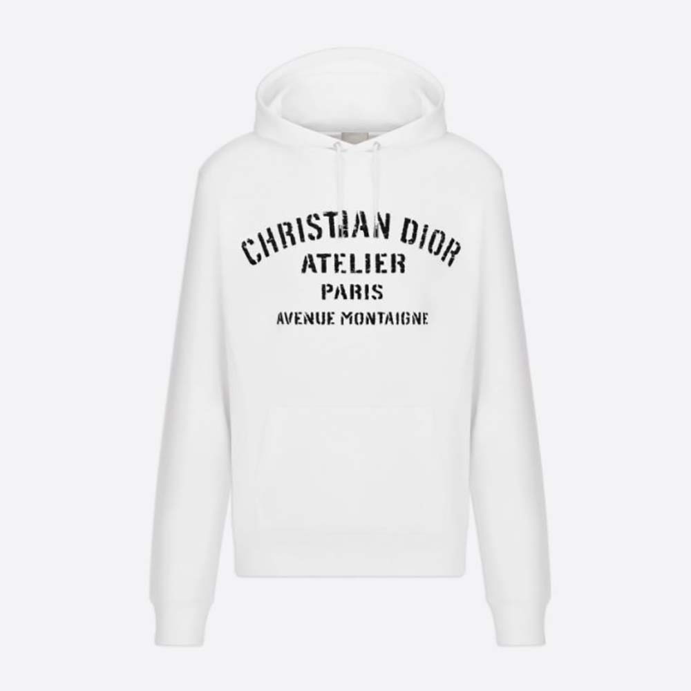 Front view of Dior Women Oversized Christian Dior Atelier Hooded Sweatshirt white fleece