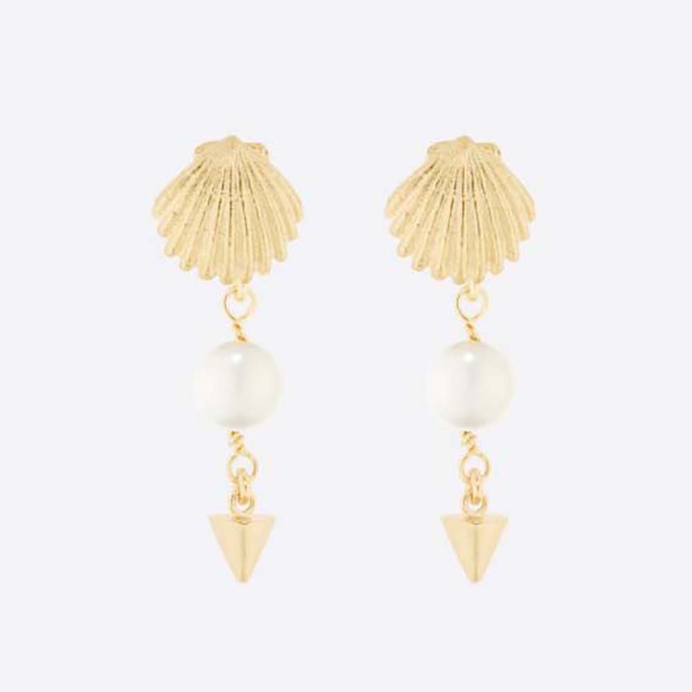 Front view of Dior Women Sea Garden Earrings Gold-Finish Metal and White Resin Pearls
