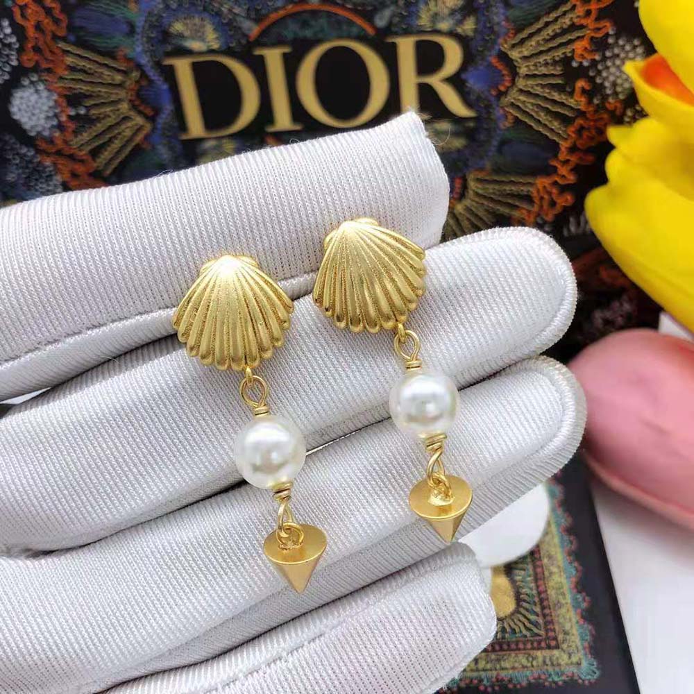 Dior Women Sea Garden Earrings Gold-Finish Metal and White Resin Pearls - image 6