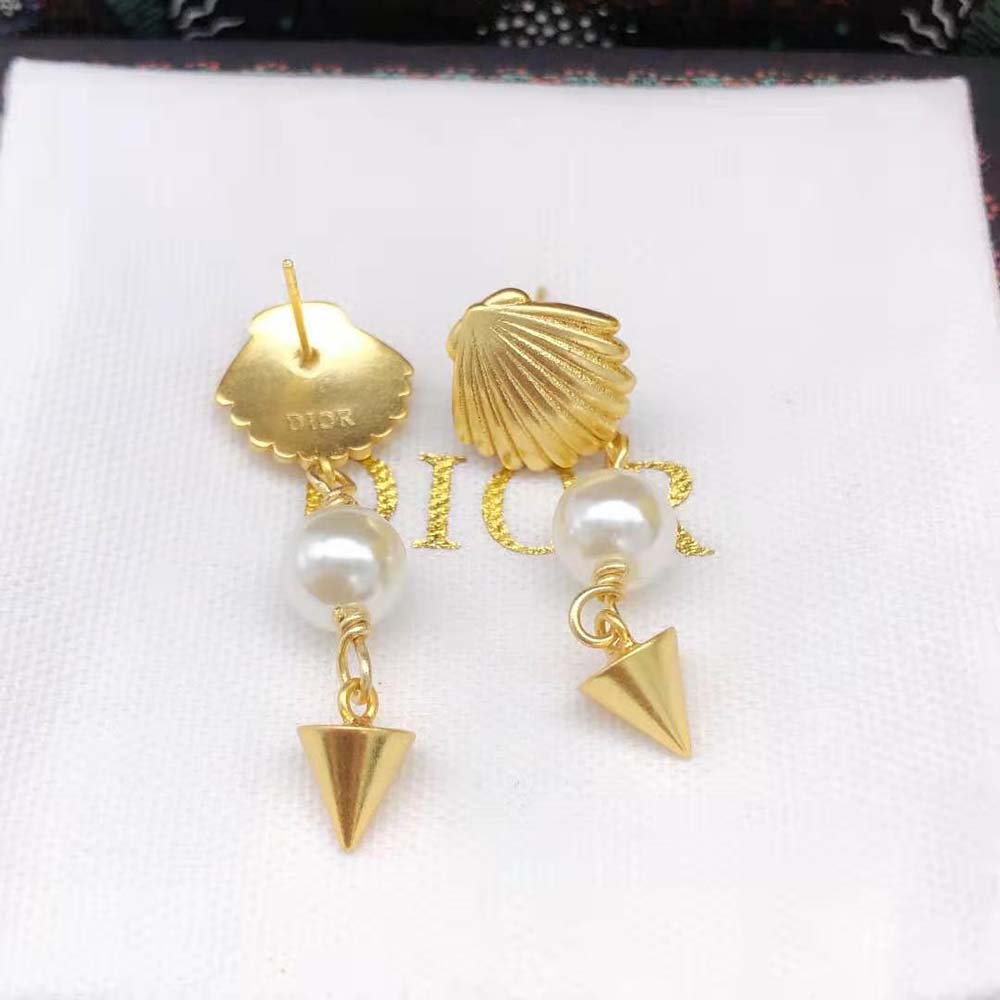 Dior Women Sea Garden Earrings Gold-Finish Metal and White Resin Pearls - image 4