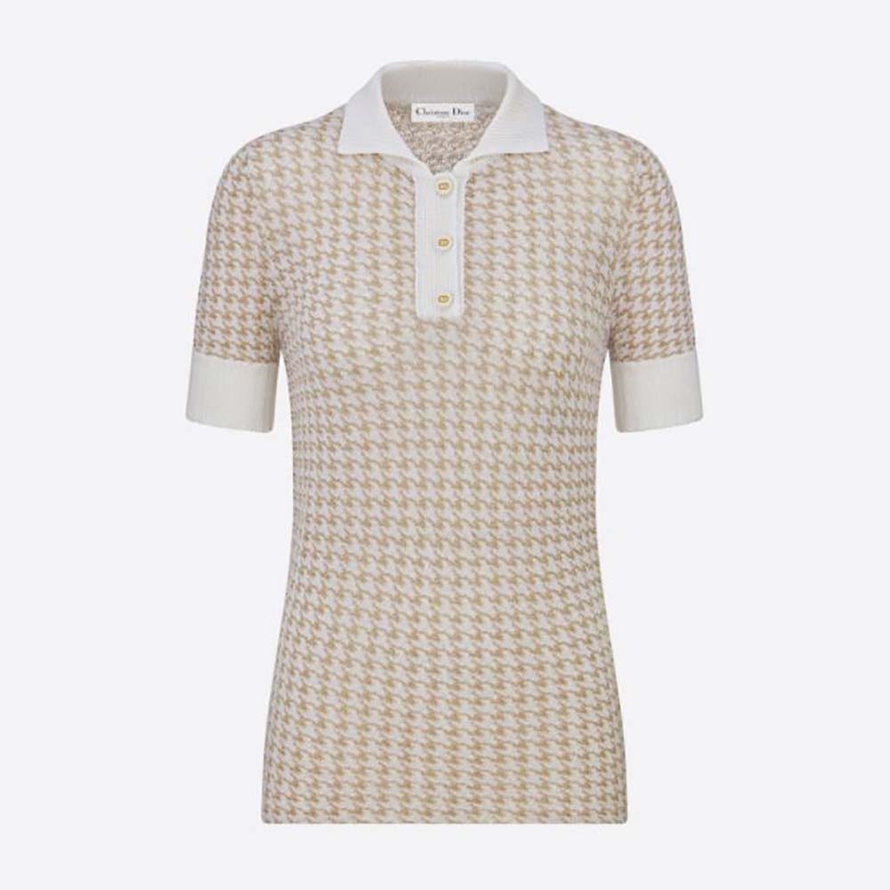 Front view of Dior Women Short-Sleeved Sweater Gold-Tone Technical Cashmere Jacquard
