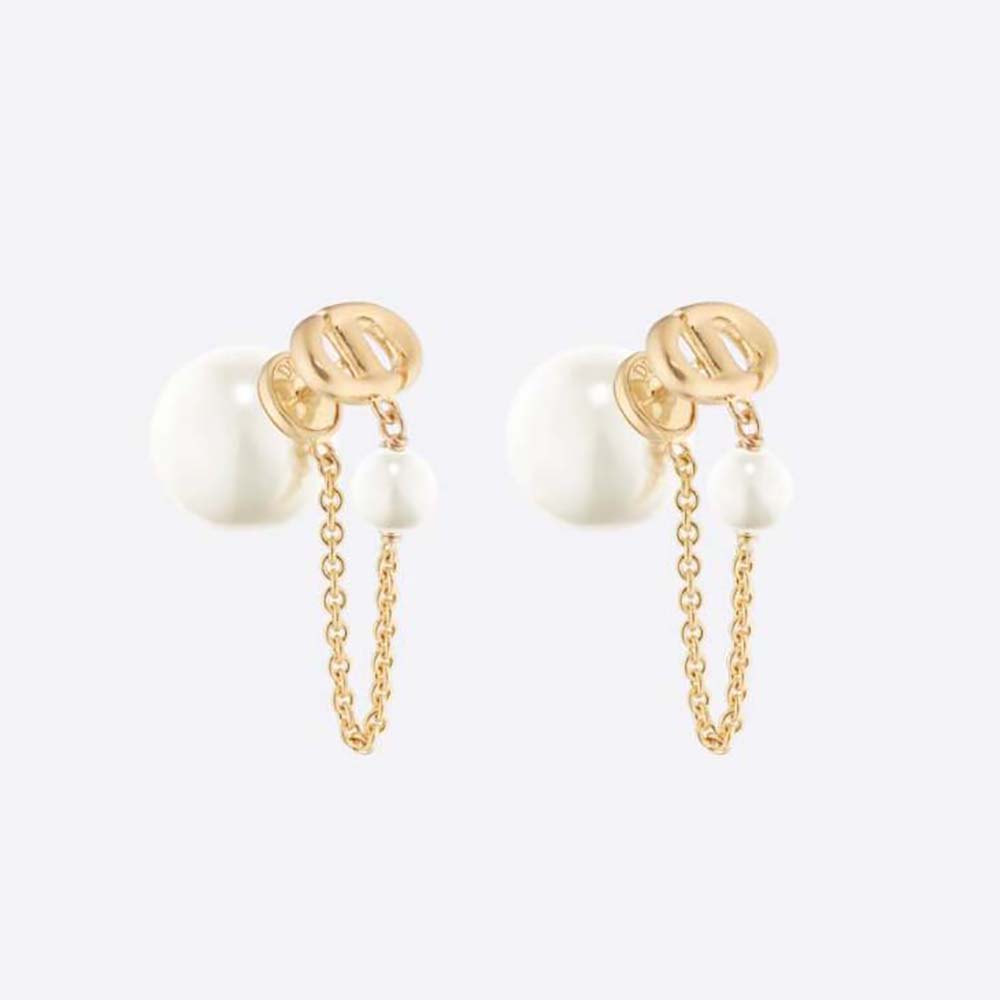 Front view of Dior Women Tribales Earrings gold-finish metal and pearls
