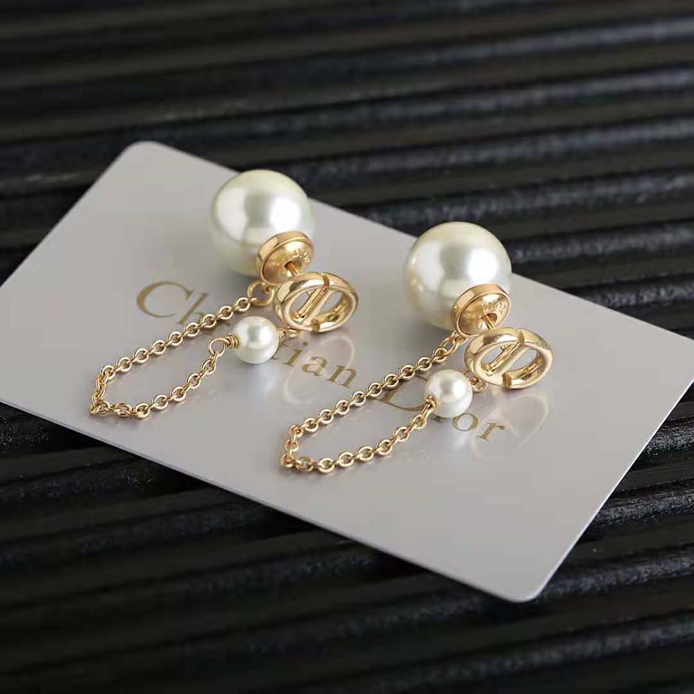 Dior Women Tribales Earrings Gold-Finish Metal and White Resin Pearls - image 4