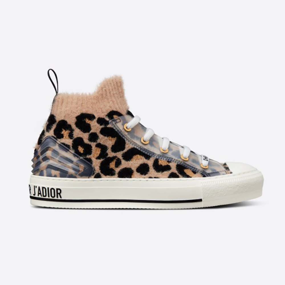 Side profile of Dior Women Walk’n’Dior Sneaker Fur-Effect Knit Beige Multicolor