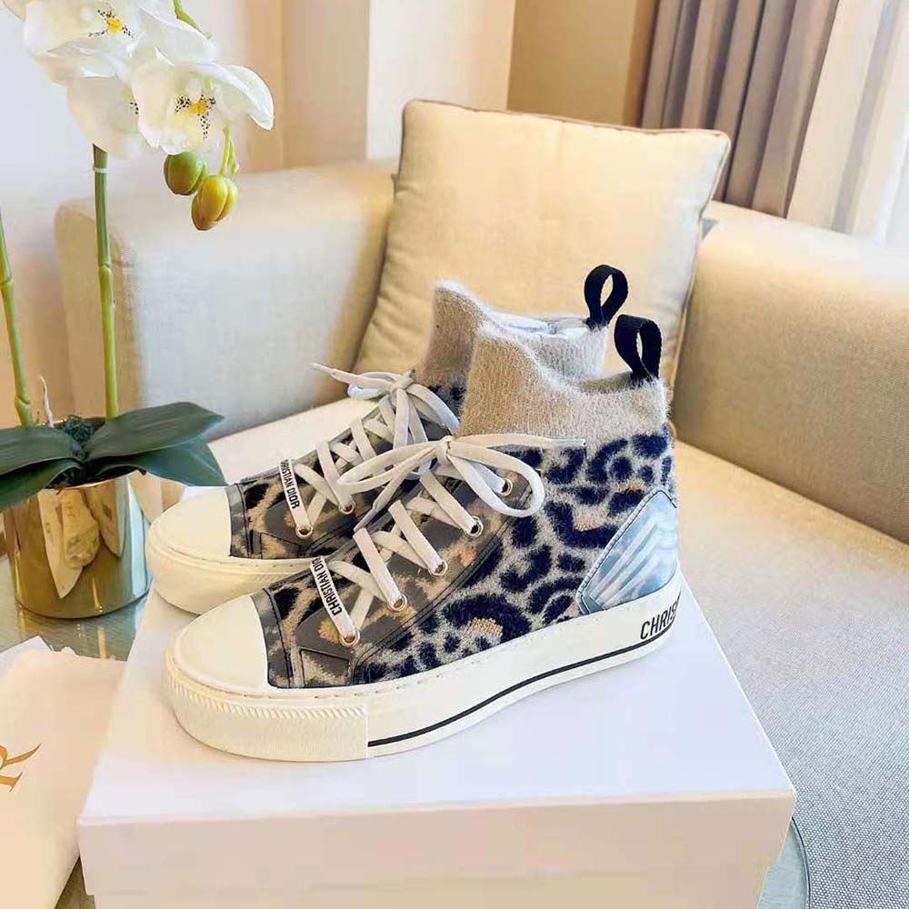 Dior Women Walk’n’Dior Sneaker Fur-Effect Knit Printed with Beige Multicolor Mizza Pattern - image 4