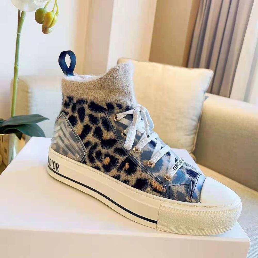 Dior Women Walk’n’Dior Sneaker Fur-Effect Knit Printed with Beige Multicolor Mizza Pattern - image 5