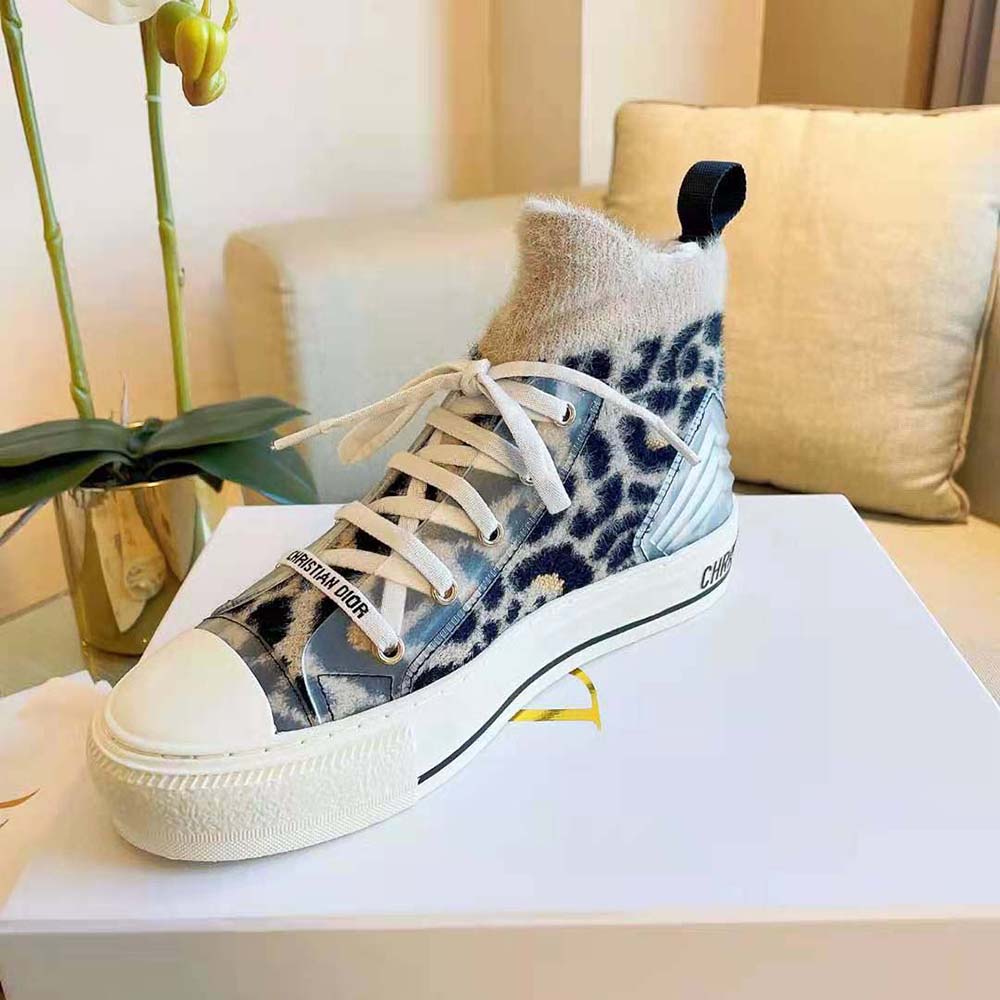Dior Women Walk’n’Dior Sneaker Fur-Effect Knit Printed with Beige Multicolor Mizza Pattern - image 6