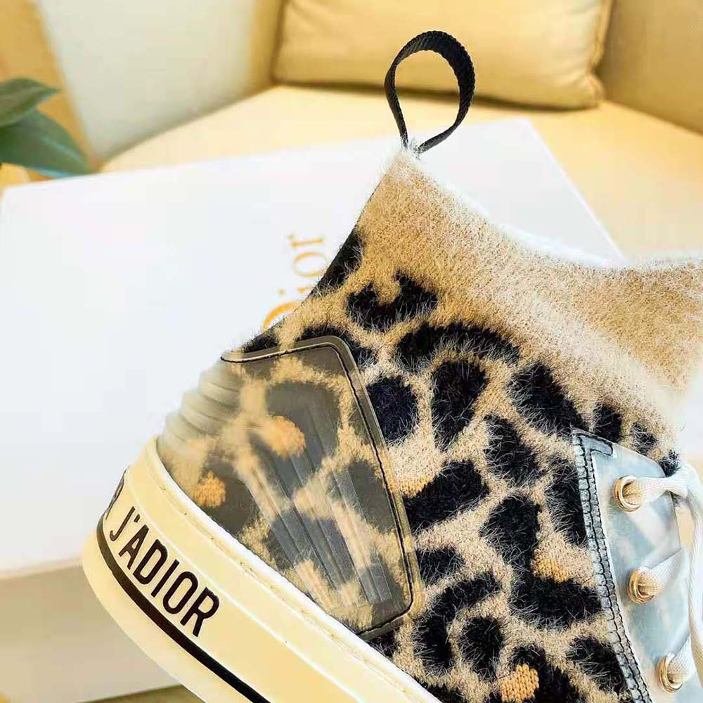 Dior Women Walk’n’Dior Sneaker Fur-Effect Knit Printed with Beige Multicolor Mizza Pattern - image 10