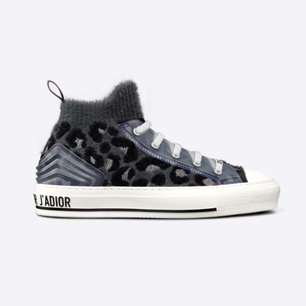 Side view of Dior Women Walk’n’Dior Sneaker Fur-Effect Knit with Gray Mizza Print