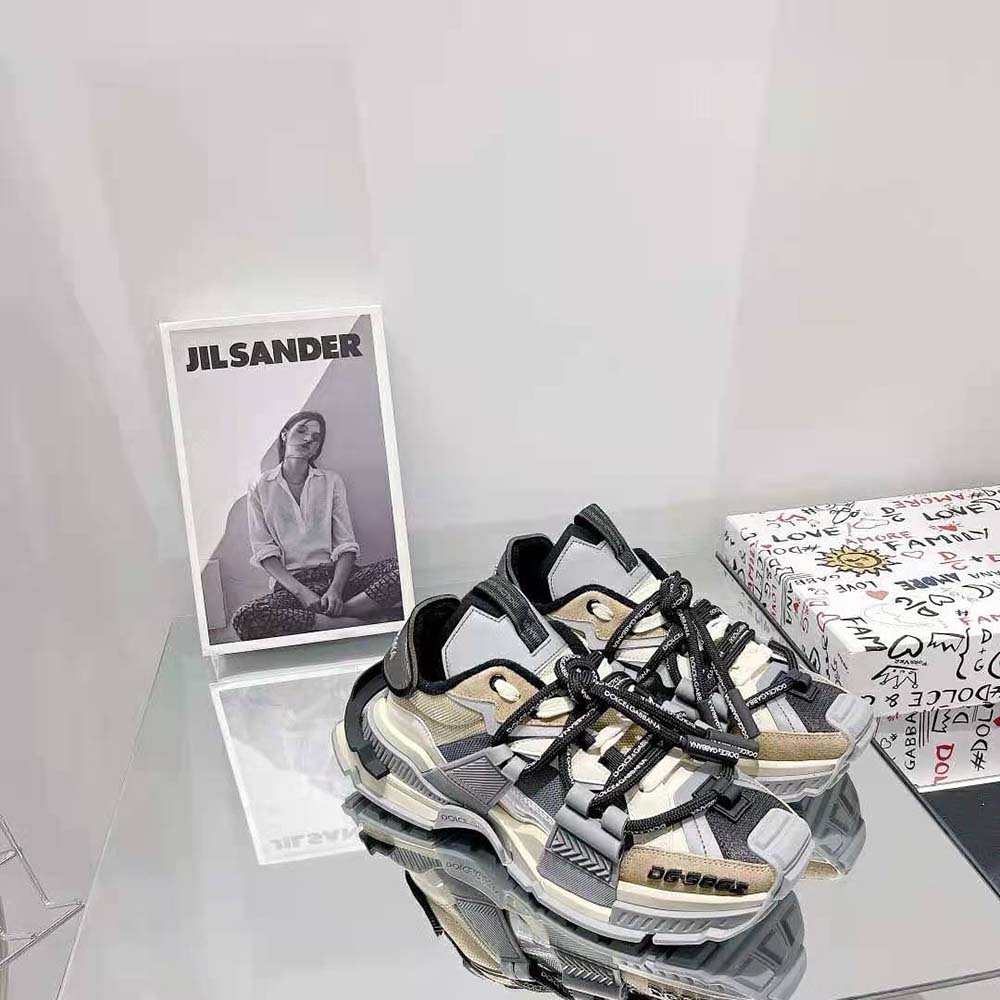 Dolce Gabbana D&G Men Mixed-Material Space Sneakers-Brown - image 4