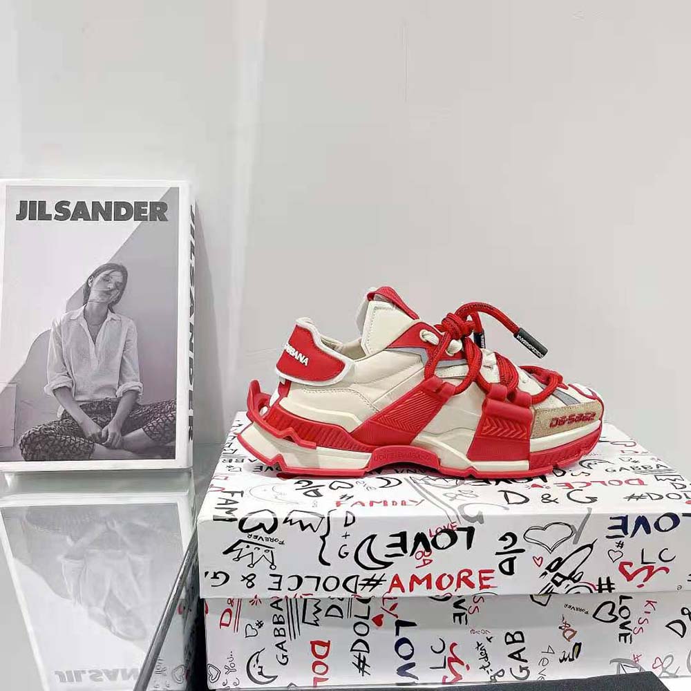 Dolce Gabbana D&G Men Mixed-Material Space Sneakers-Red - image 5