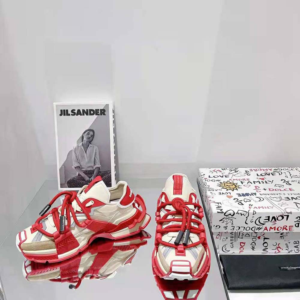 Dolce Gabbana D&G Men Mixed-Material Space Sneakers-Red - image 4