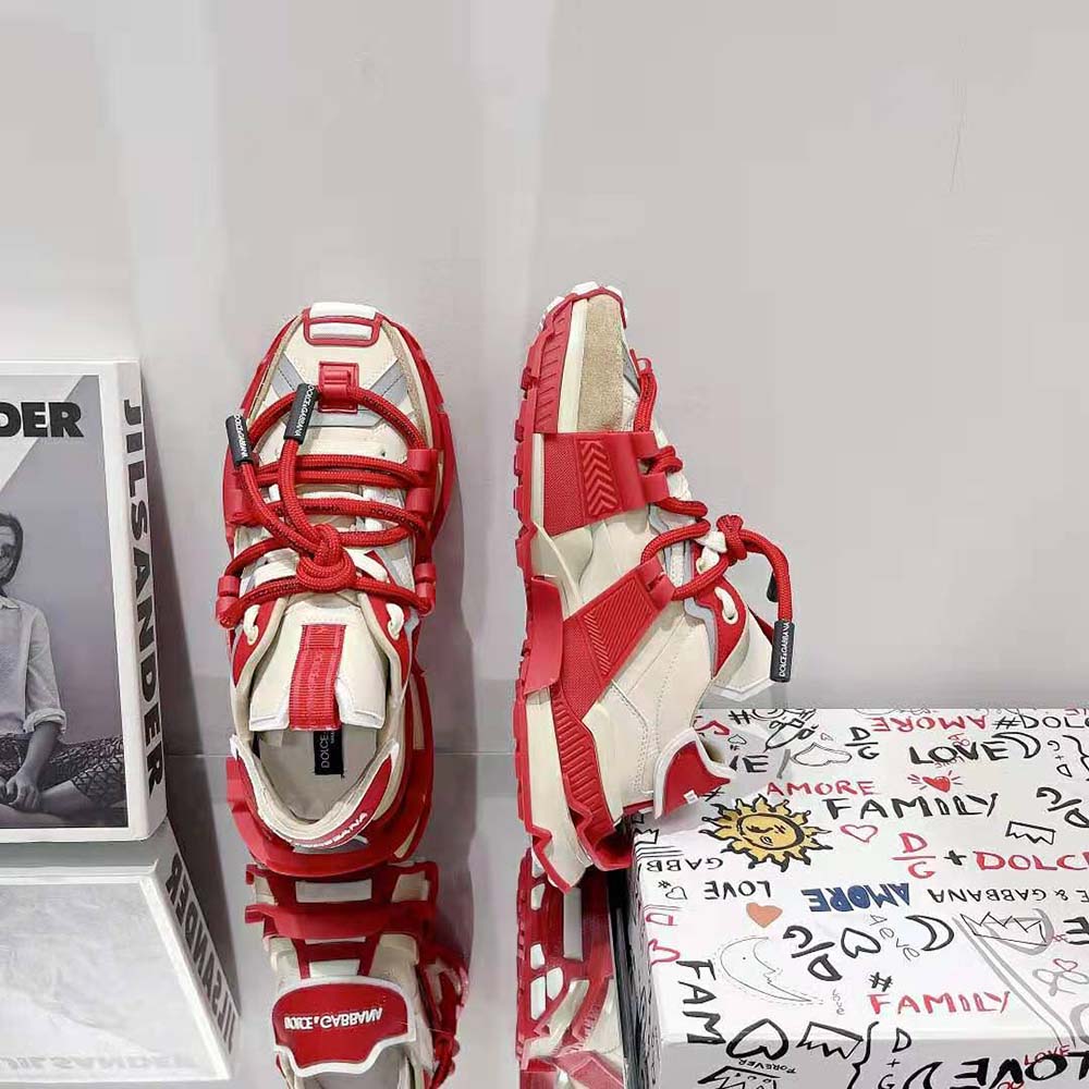 Dolce Gabbana D&G Men Mixed-Material Space Sneakers-Red - image 6