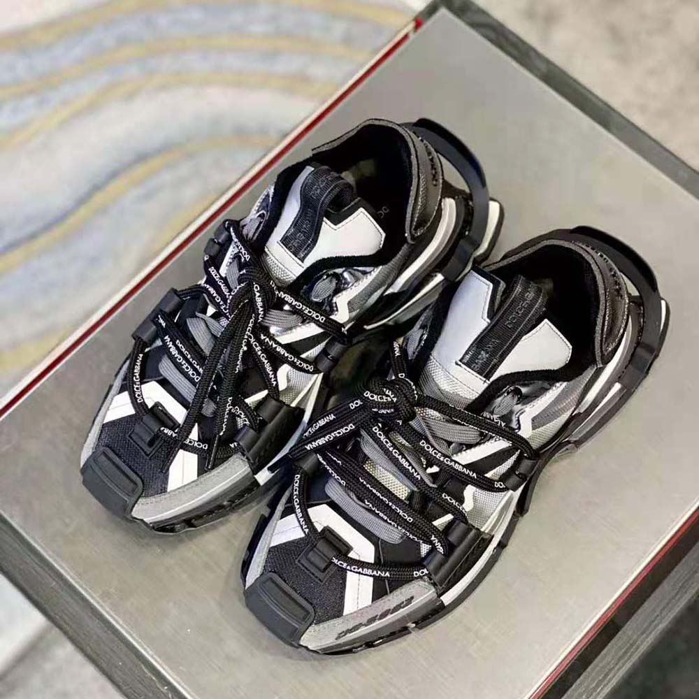 Top view showing lace-up detail of Dolce Gabbana D&G Space Sneakers-Silver