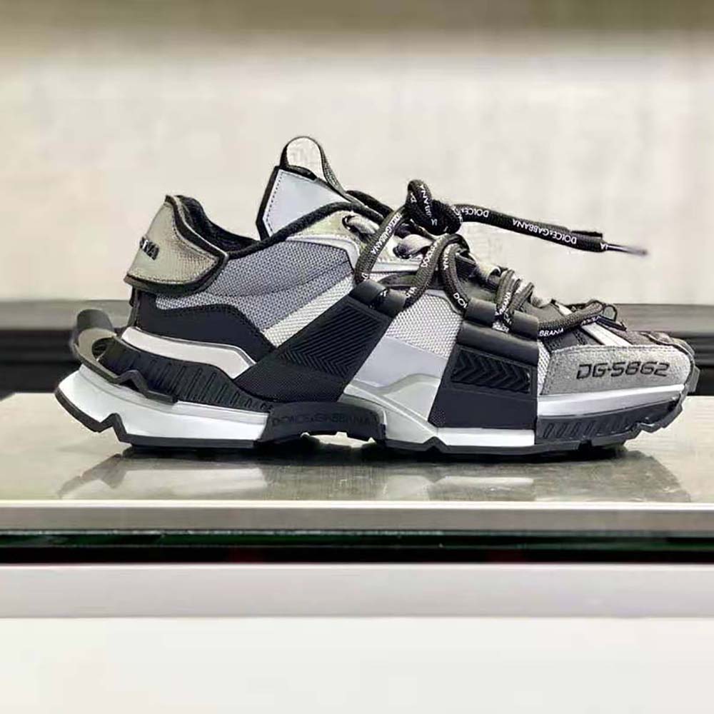 Dolce Gabbana D&G Unisex Mixed-Materials Space Sneakers-Silver - image 6