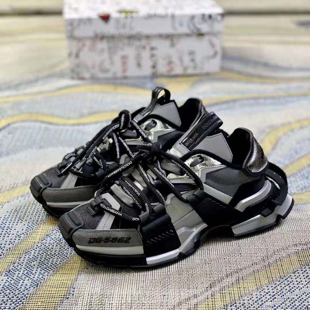 Dolce Gabbana D&G Unisex Mixed-Materials Space Sneakers-Silver - image 4