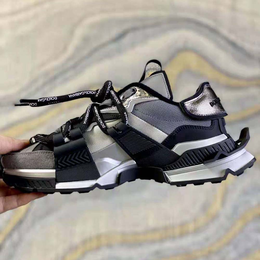 Dolce Gabbana D&G Unisex Mixed-Materials Space Sneakers-Silver - image 7