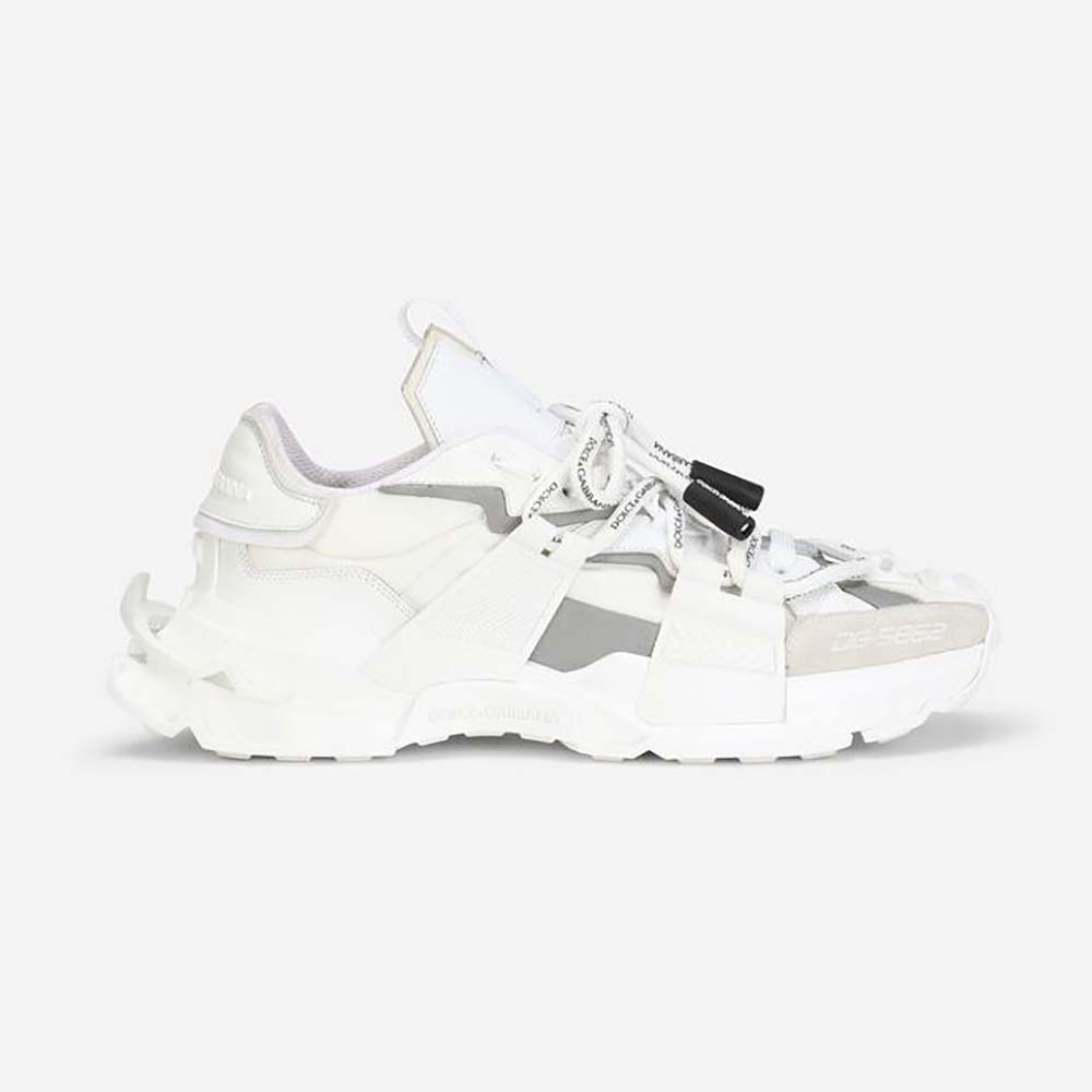 Side profile of Dolce Gabbana D&G Unisex Mixed-Materials Space Sneakers-White