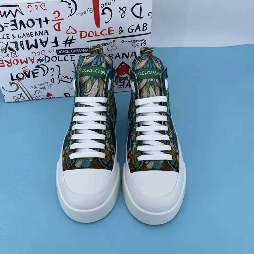 Dolce Gabbana D&G Women Brocade Portofino Light High-Top Sneakers with Logo Plate - image 7