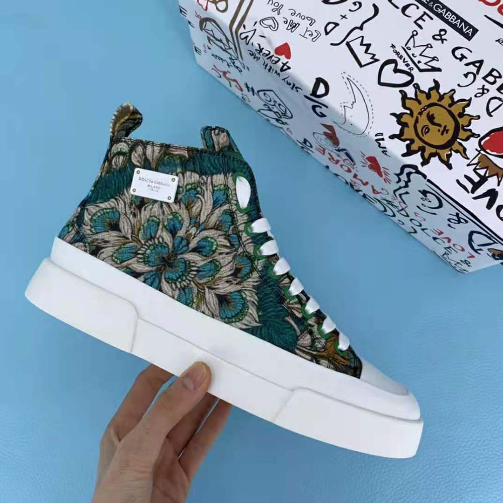 Dolce Gabbana D&G Women Brocade Portofino Light High-Top Sneakers with Logo Plate - image 4