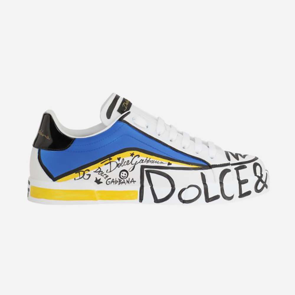 Side view of Dolce Gabbana D&G Women Limited Edition Portofino Sneakers in blue leather