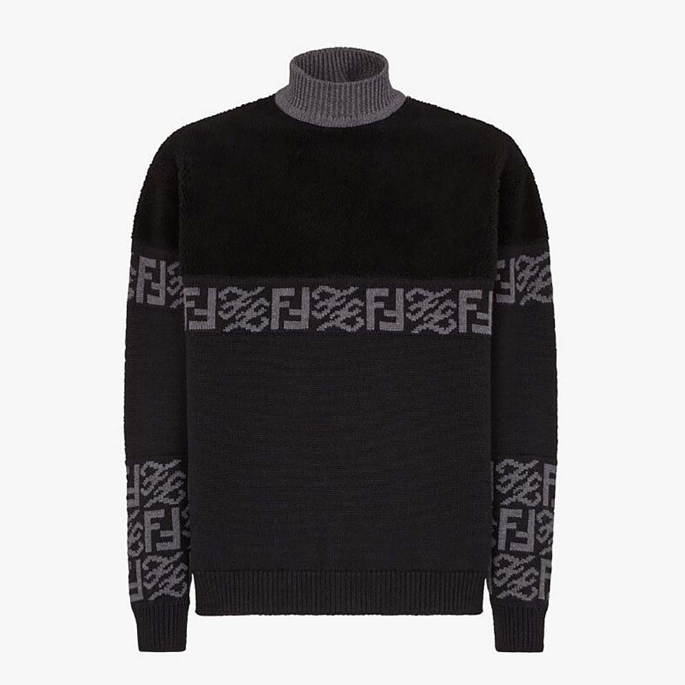 Fendi Men Black wool Sweater with High Collar and Long Sleeves - image 1