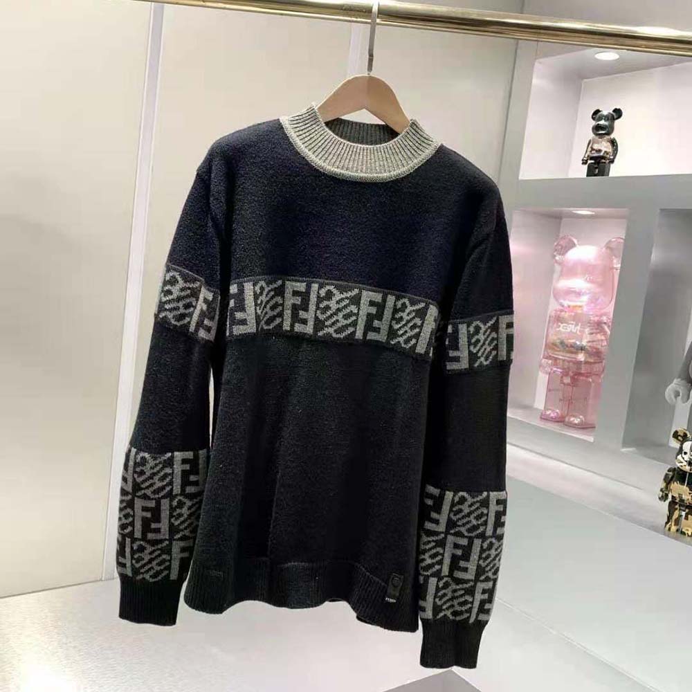 Fendi Men Black wool Sweater with High Collar and Long Sleeves - image 2