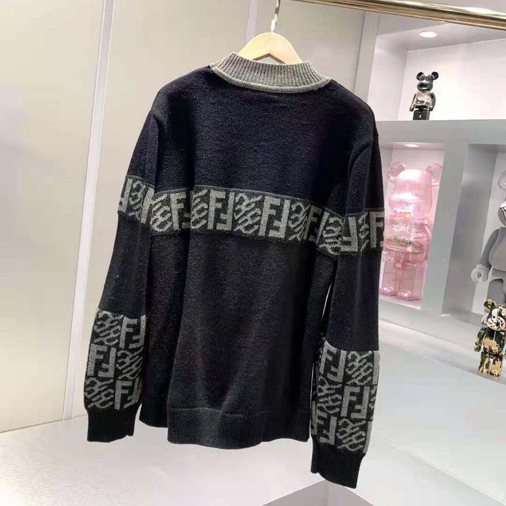 Fendi Men Black wool Sweater with High Collar and Long Sleeves - image 3