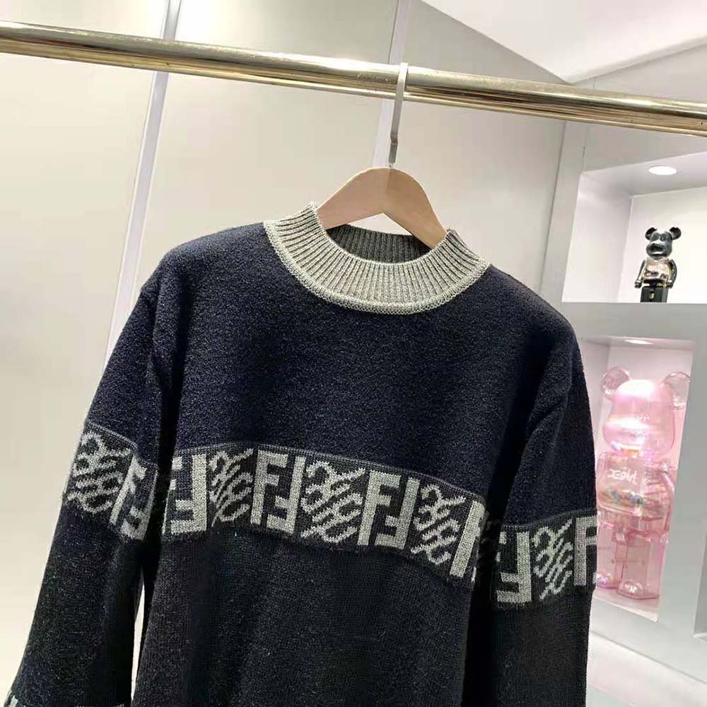 Fendi Men Black wool Sweater with High Collar and Long Sleeves - image 4