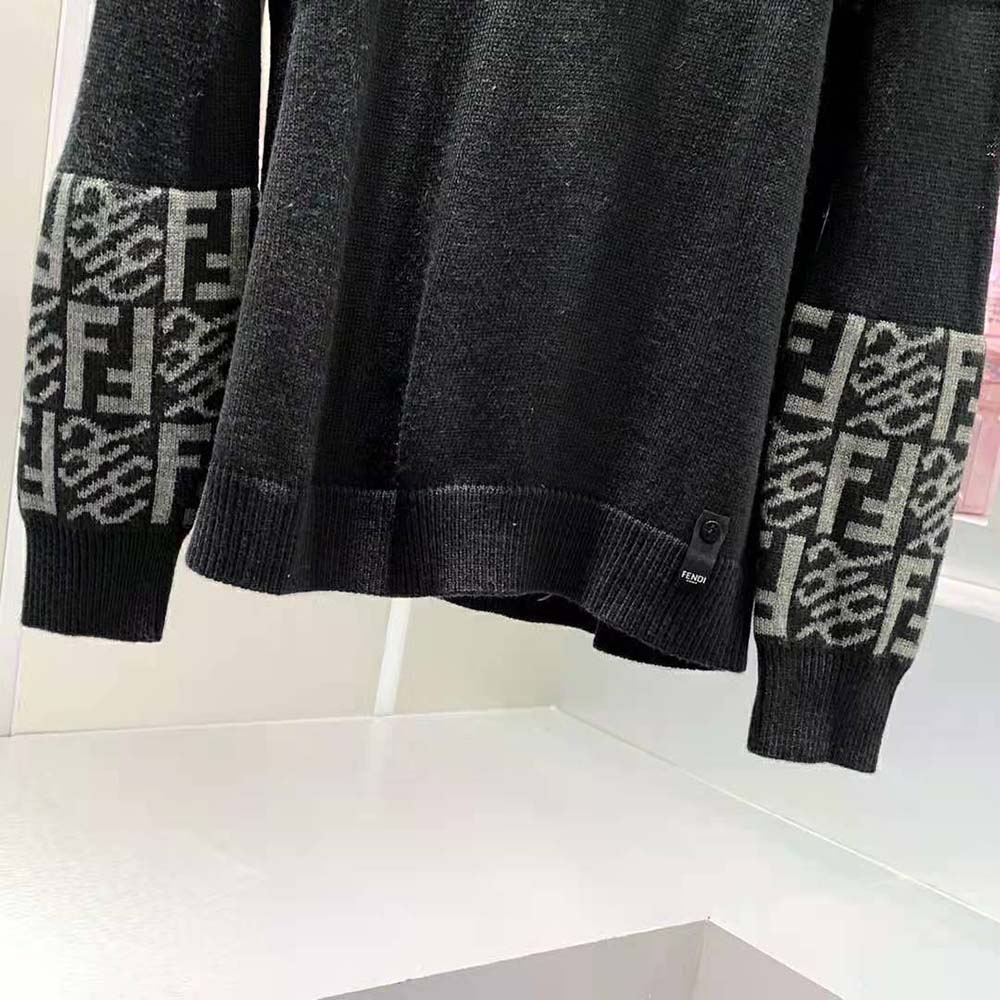 Fendi Men Black wool Sweater with High Collar and Long Sleeves - image 9