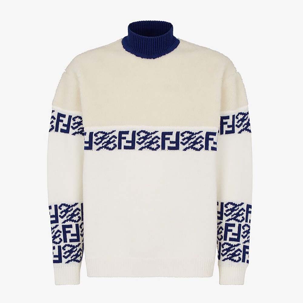 Fendi Men White wool Sweater with High Collar and Long Sleeves - image 1