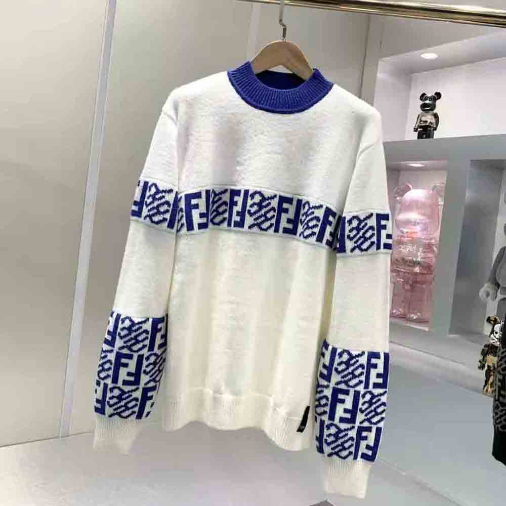 Fendi Men White wool Sweater with High Collar and Long Sleeves - image 2