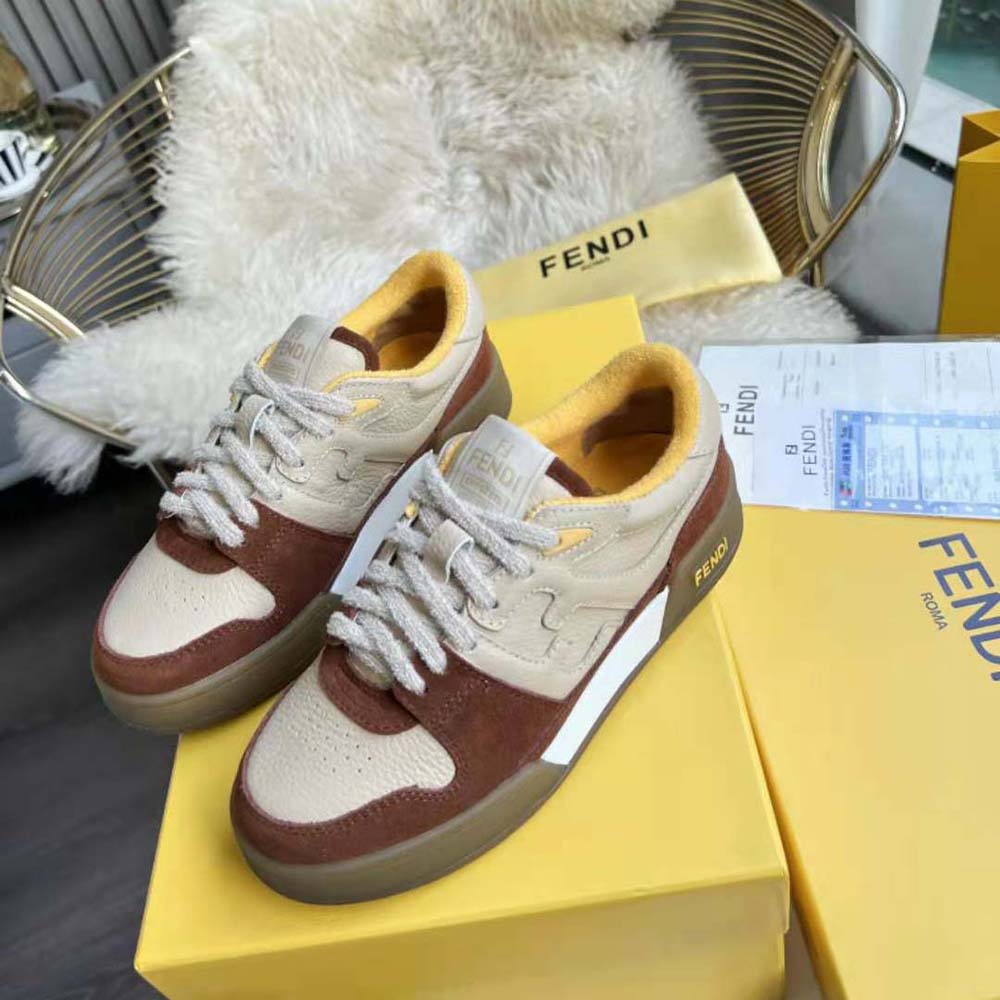 Fendi Unisex Match Beige Suede Low-Tops - image 2